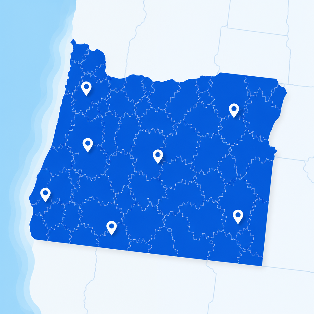 Map of Oregon showing zip code regions
